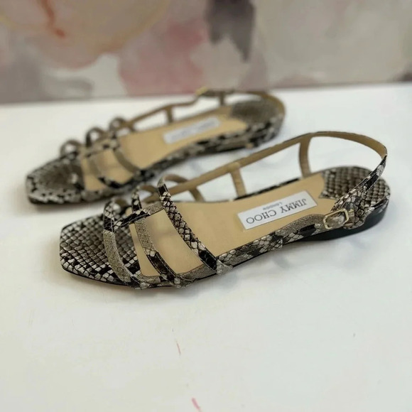 ! Jimmy Choo Arien Flat Snakeskin-Embossed Leather Sandals size 7 - Picture 3 of 9
